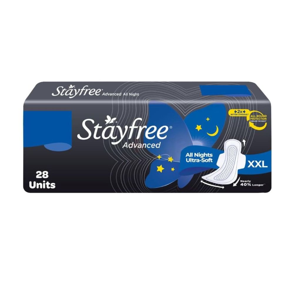 Stayfree Advanced All Nights Ultra Soft XXL Sanitary Napkins with Wings - 28 Pads  