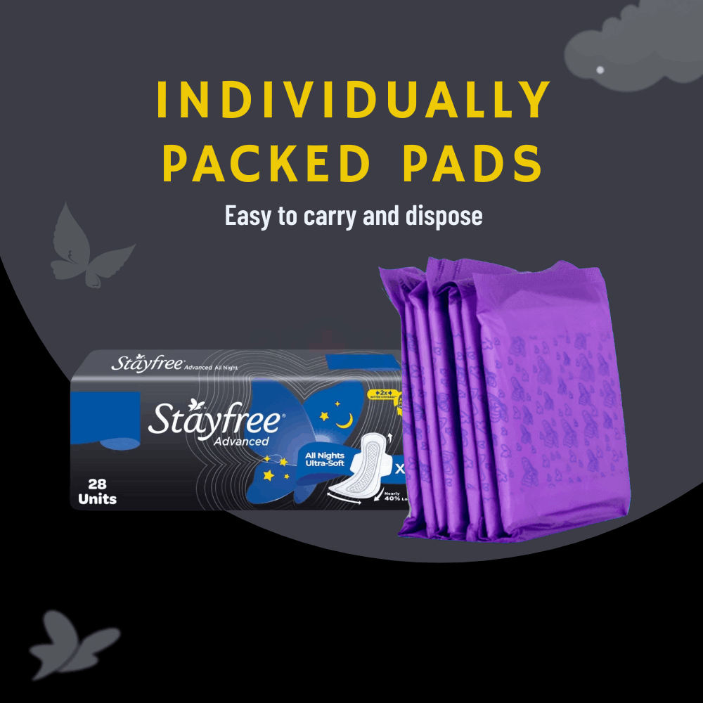 Stayfree Advanced All Nights Ultra Soft XXL Sanitary Napkins with Wings - 28 Pads  