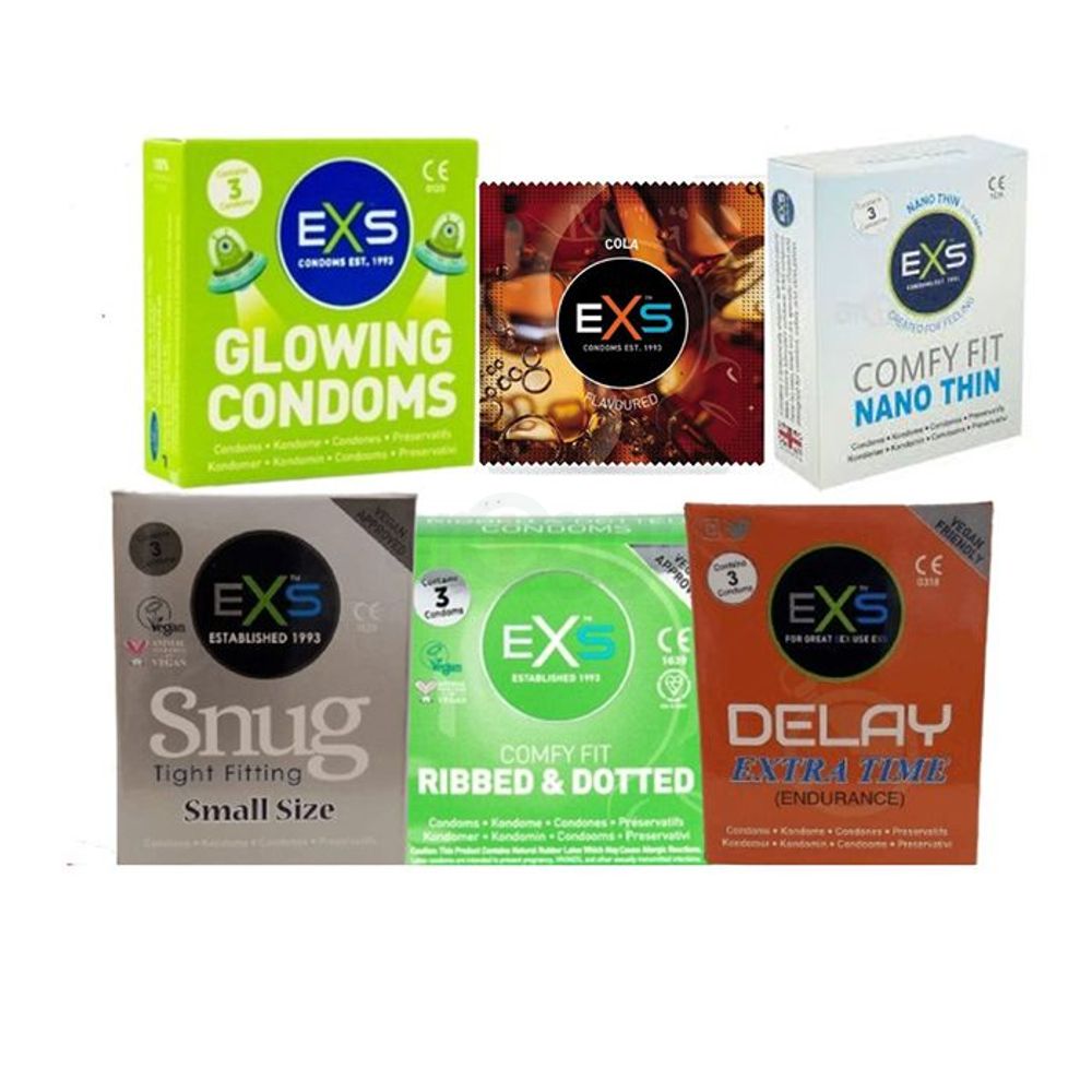 EXS Condom Combo - Glow, Comfy, Snug, Ribbed, Delay  