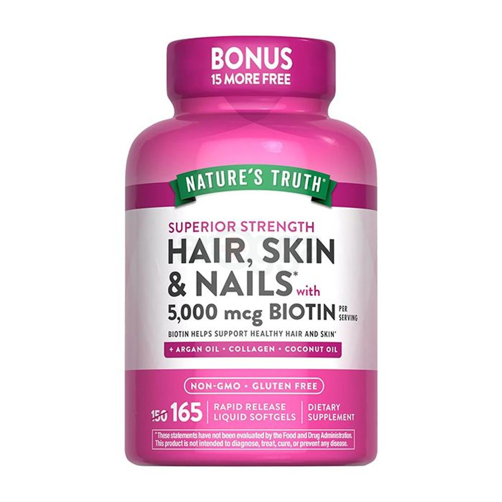 Nature's Truth Hair, Skin & Nails with Biotin - 5,000 mcg - 165 Rapid Release Liquid Softgels  