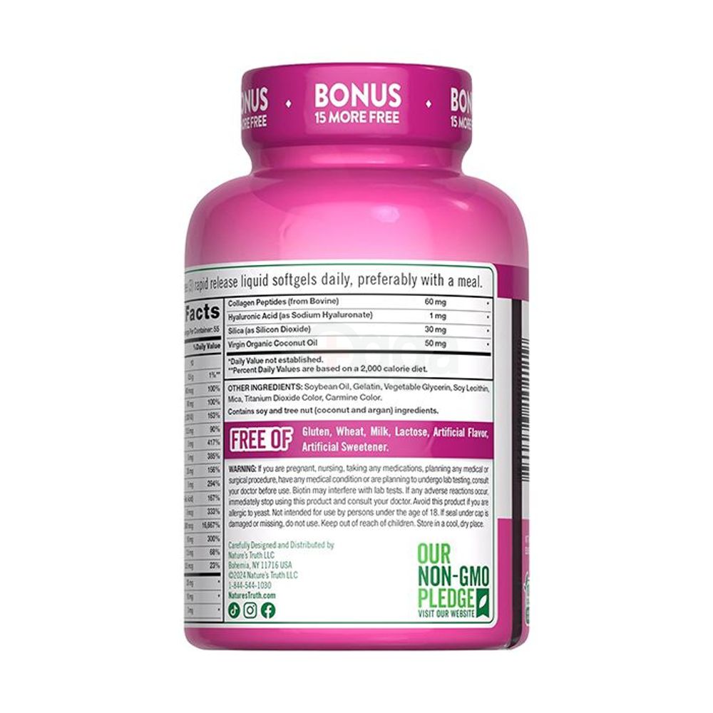 Nature's Truth Hair, Skin & Nails with Biotin - 5,000 mcg - 165 Rapid Release Liquid Softgels  