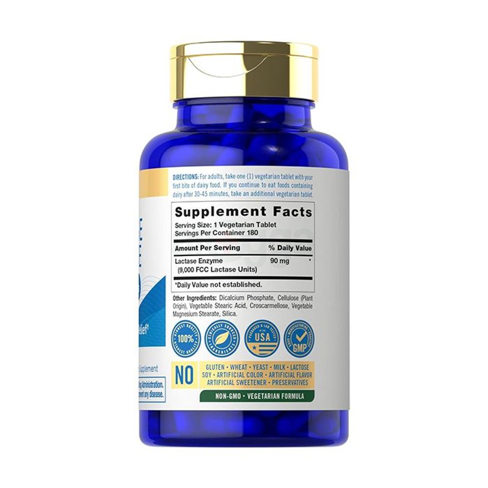 Carlyle Fast Acting Lactase Enzyme - 9,000 FCC Units - 180 Vegetarian Tablets  