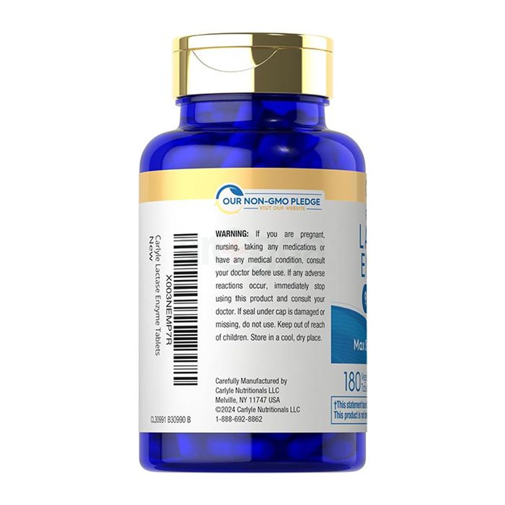 Carlyle Fast Acting Lactase Enzyme - 9,000 FCC Units - 180 Vegetarian Tablets  