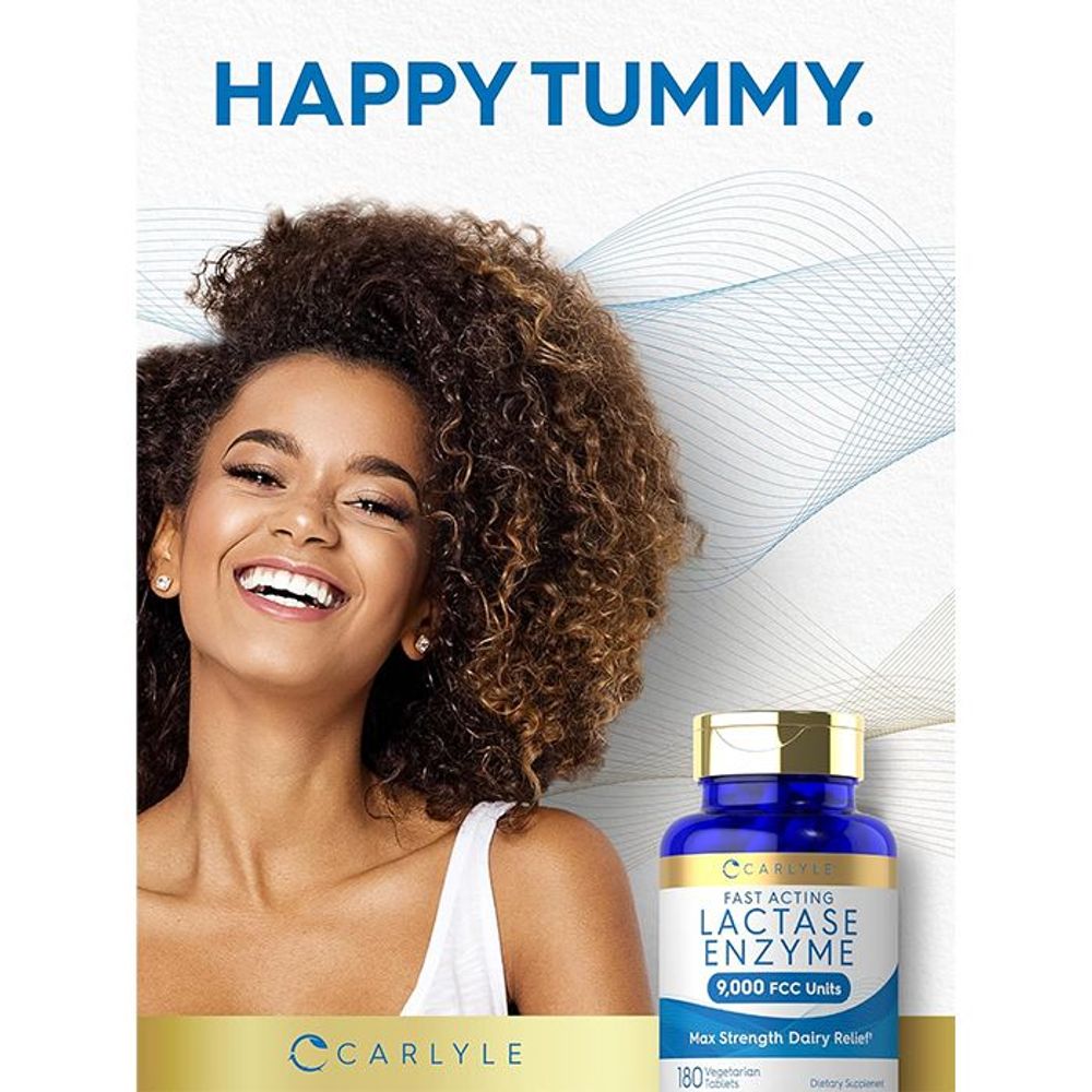 Carlyle Fast Acting Lactase Enzyme - 9,000 FCC Units - 180 Vegetarian Tablets  