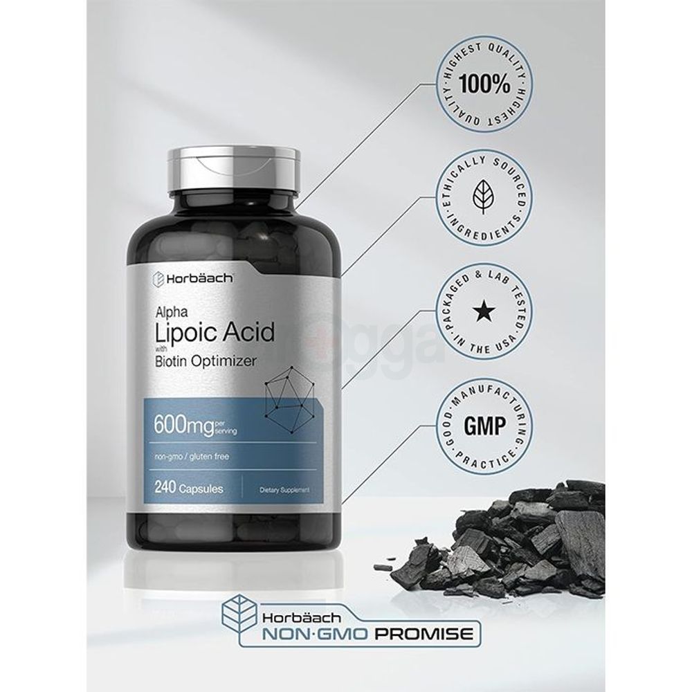Horbaach Alpha Lipoic Acid with Biotin Optimizer - 600mg - 240 Capsules  