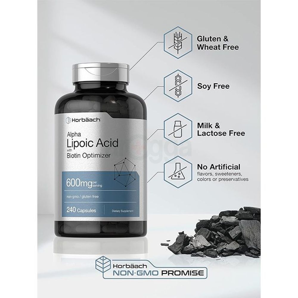 Horbaach Alpha Lipoic Acid with Biotin Optimizer - 600mg - 240 Capsules  