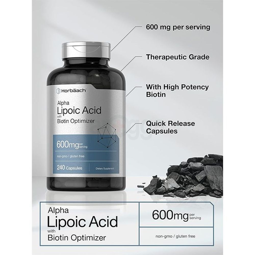 Horbaach Alpha Lipoic Acid with Biotin Optimizer - 600mg - 240 Capsules  