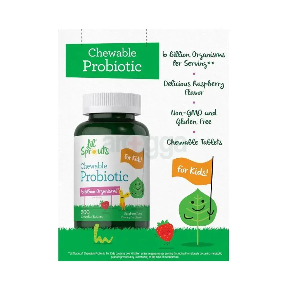Lil Sprouts Probiotics for Kids - 17mg - 200 Chewable Tablets - Natural Raspberry Flavor  