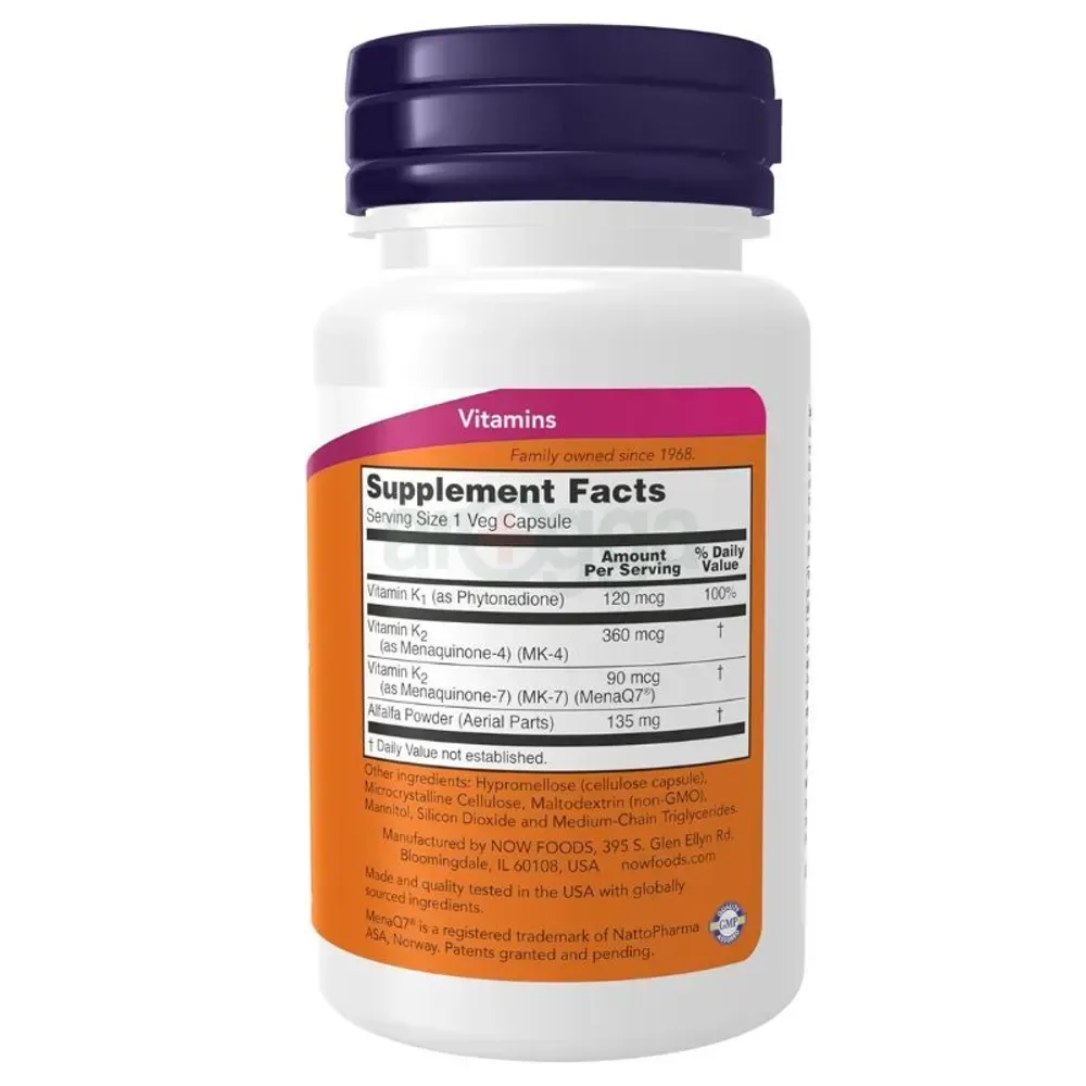 NOW MK-7 Plus with K1 & MK-4 - 90 Veg Capsules  