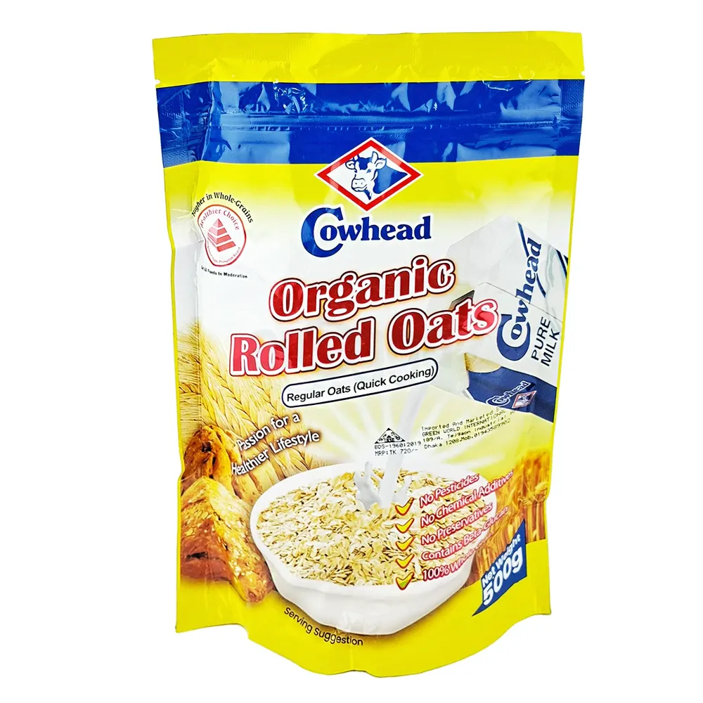 Cowhead Organic Rolled Oats Regular Oats (Quick Cooking) 500gm  