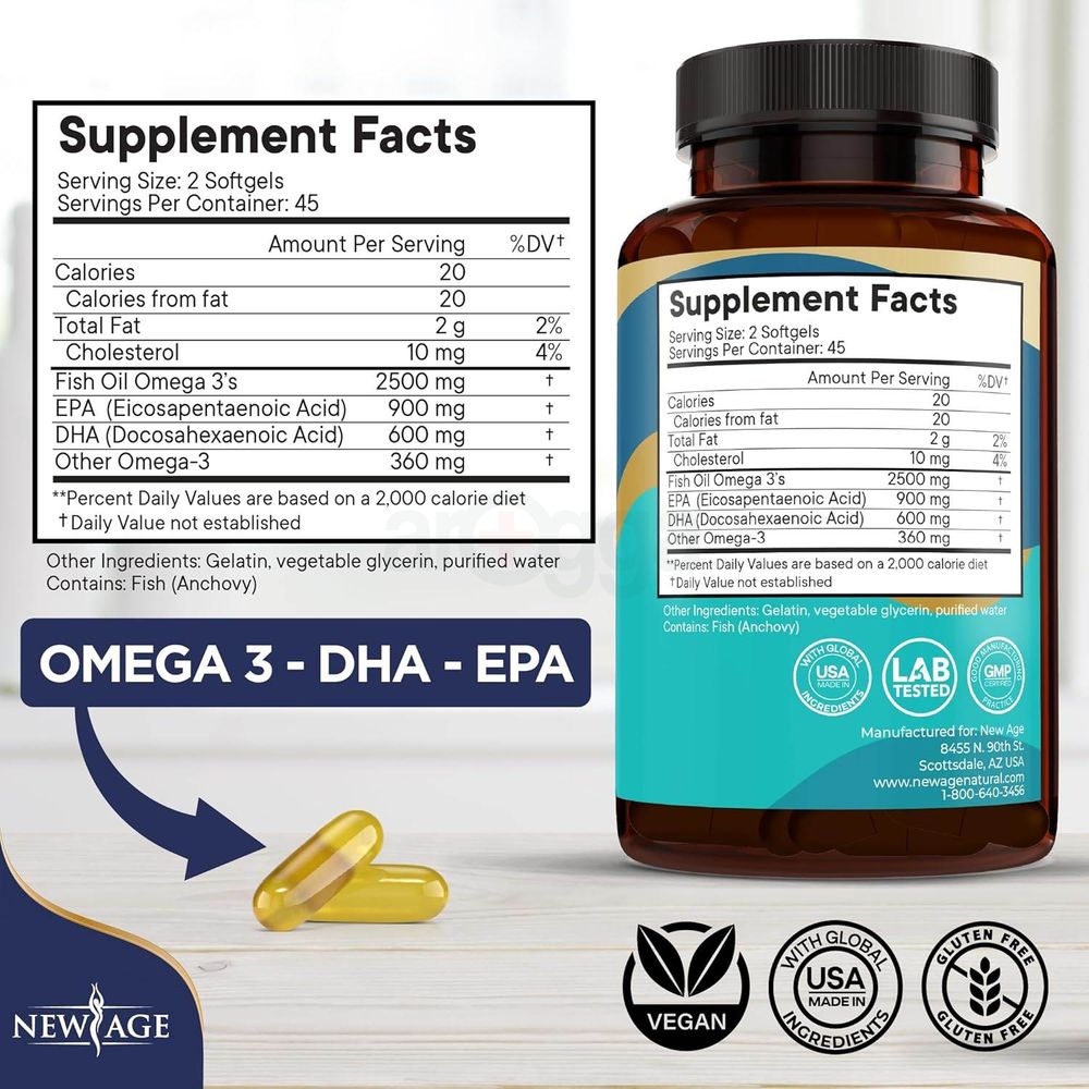 New Age Omega-3 Fish Oil 2500 mg Supplement Pack of 2   