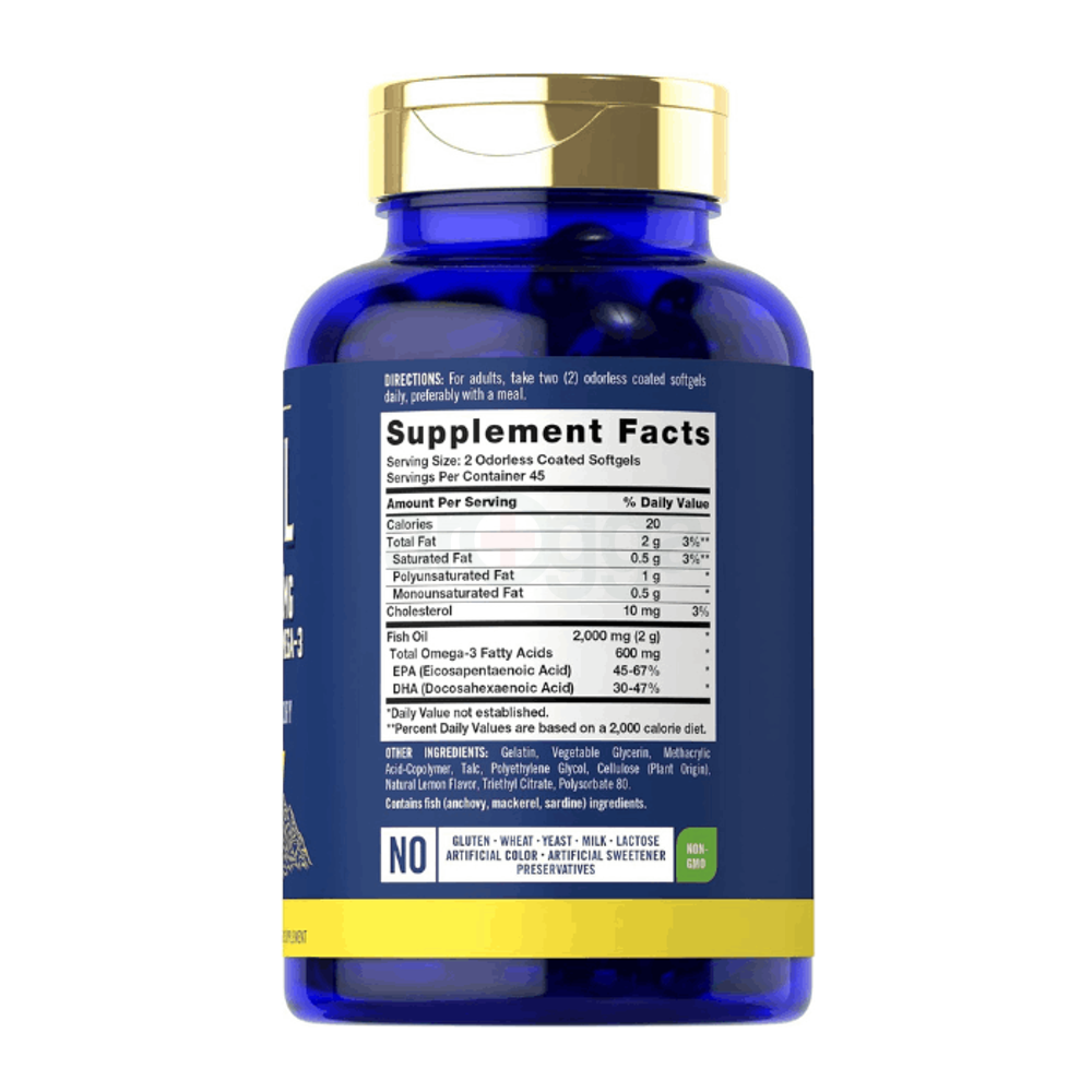 Carlyle Fish Oil 2000 mg, 600 mg Omega‑3 lemon‑flavored 90 Softgels  