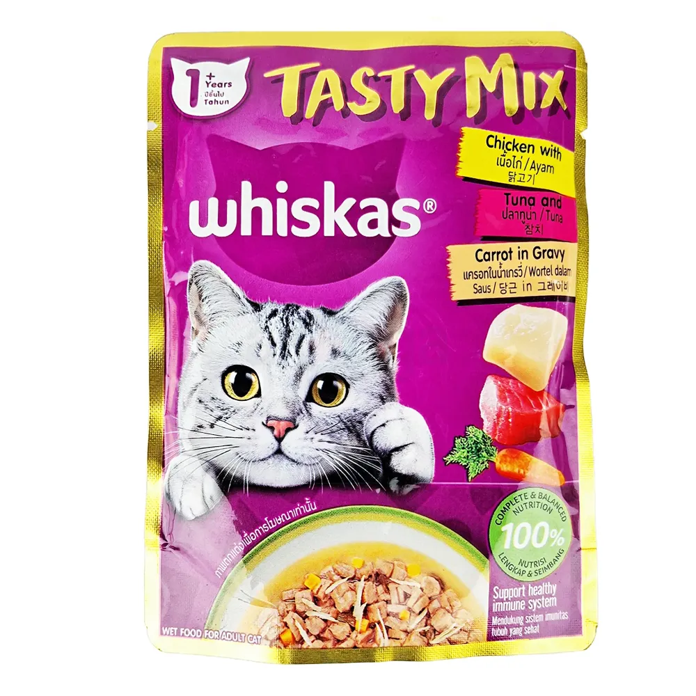 Whiskas Tasty Mix Adult Chicken With Tuna And Carrot In Gravy 70gm  