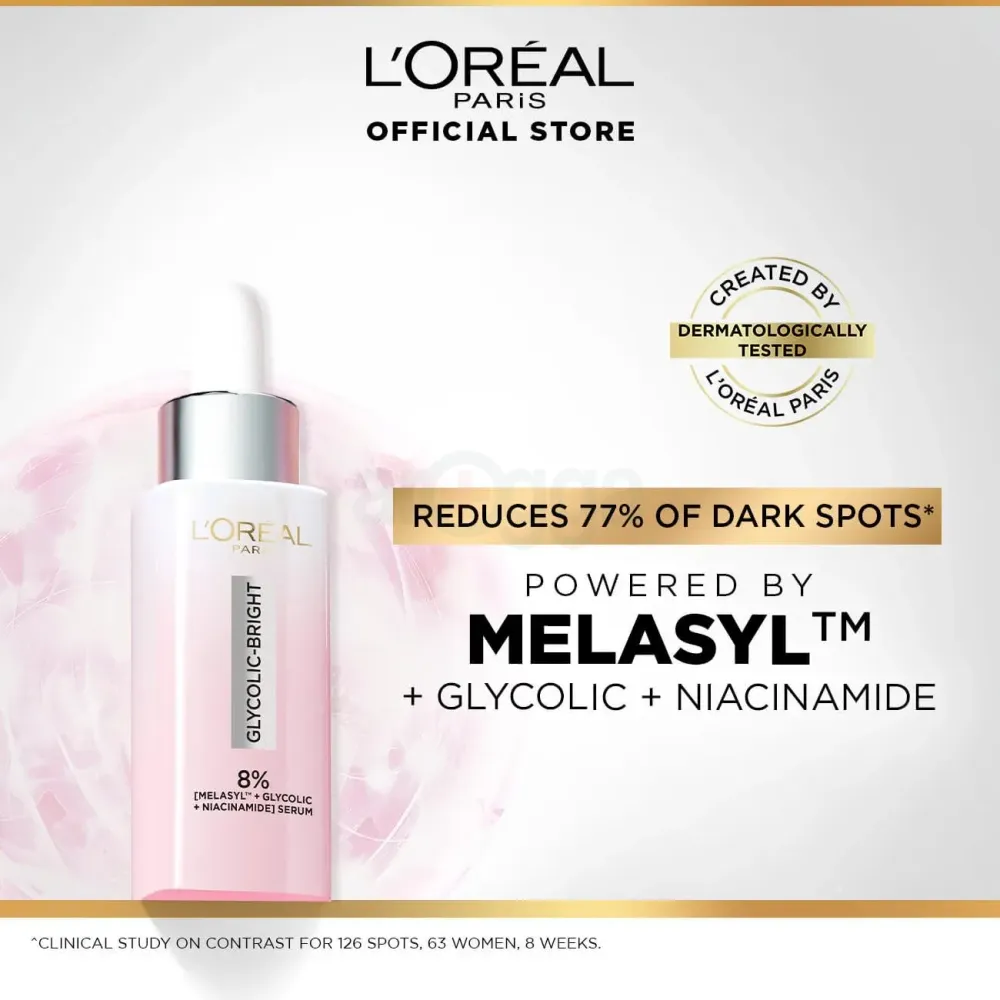 Loreal Paris Glycolic-Bright Dark Spot Brightening Face Serum With 8% Melasyl + Glycolic Acid + Niacinamide  