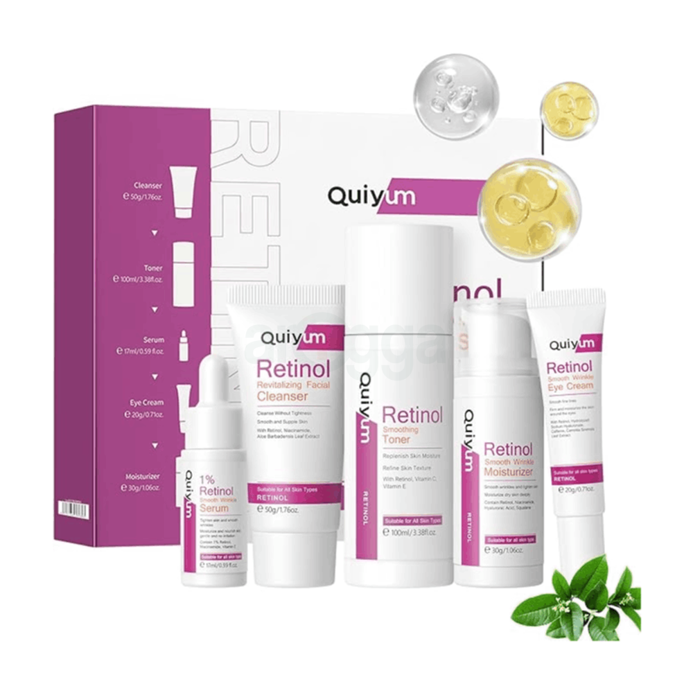 Quiyum Retinol Intensive Skincare Set (Cleanser, Toner, Serum,  Eye Cream, Moisture)  