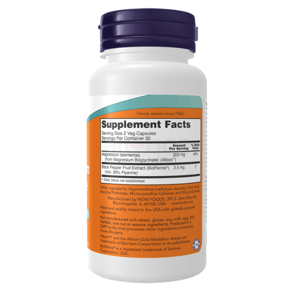 NOW Supplements Magnesium Glycinate 60 Veg Capsules  