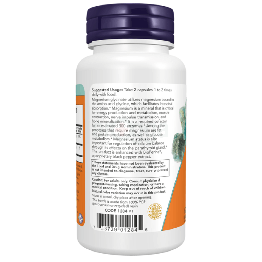NOW Supplements Magnesium Glycinate 60 Veg Capsules  