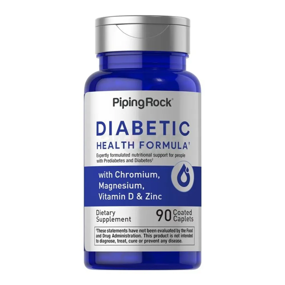 Piping Rock Diabetic Health Formula with Chromium, Magnesium, Vitamin D & Zinc - 90 Coated Caplets  