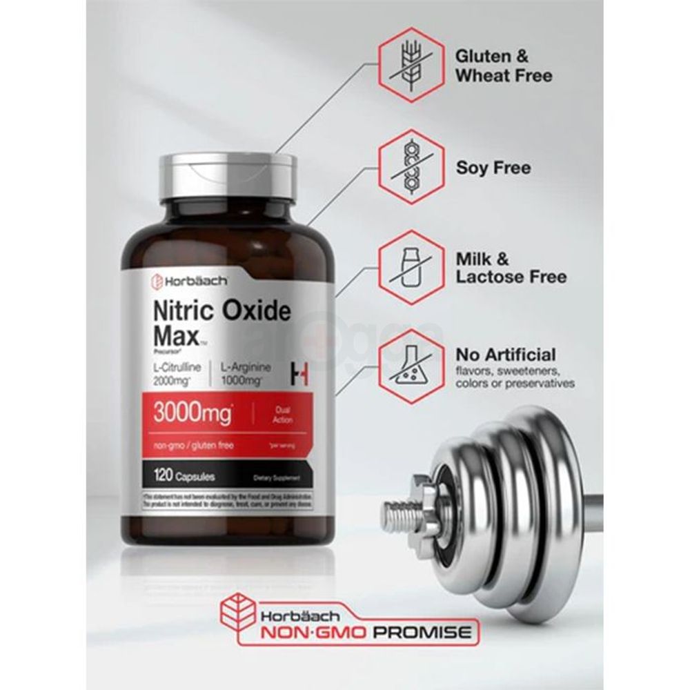 Horbäach Nitric Oxide Max - 3000mg - 120 Capsules  