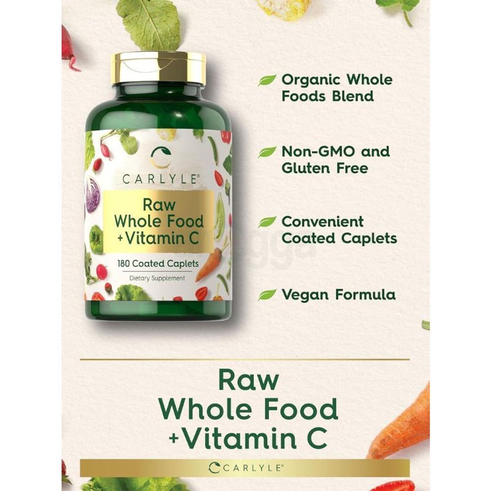Carlyle Raw Whole Food + Vitamin C - 180 Coated Caplets  