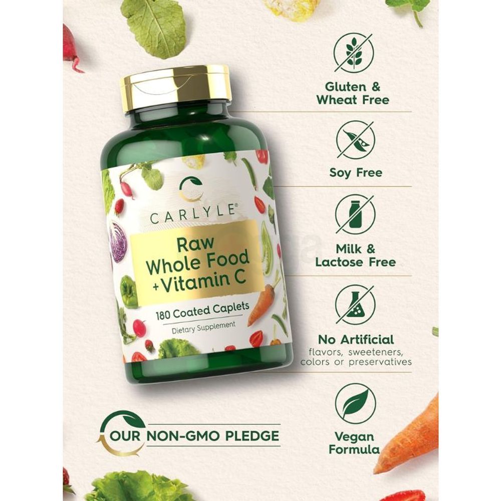 Carlyle Raw Whole Food + Vitamin C - 180 Coated Caplets  