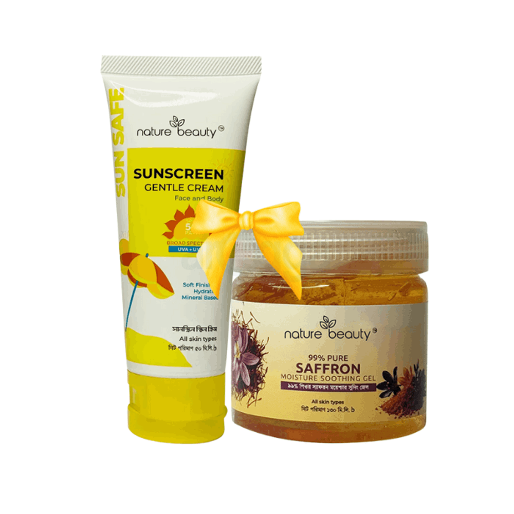 Nature Beauty Sunscreen Gentle Cream 50ml & Nature Beauty Saffron Moisture Soothing Gel 130ml Combo  