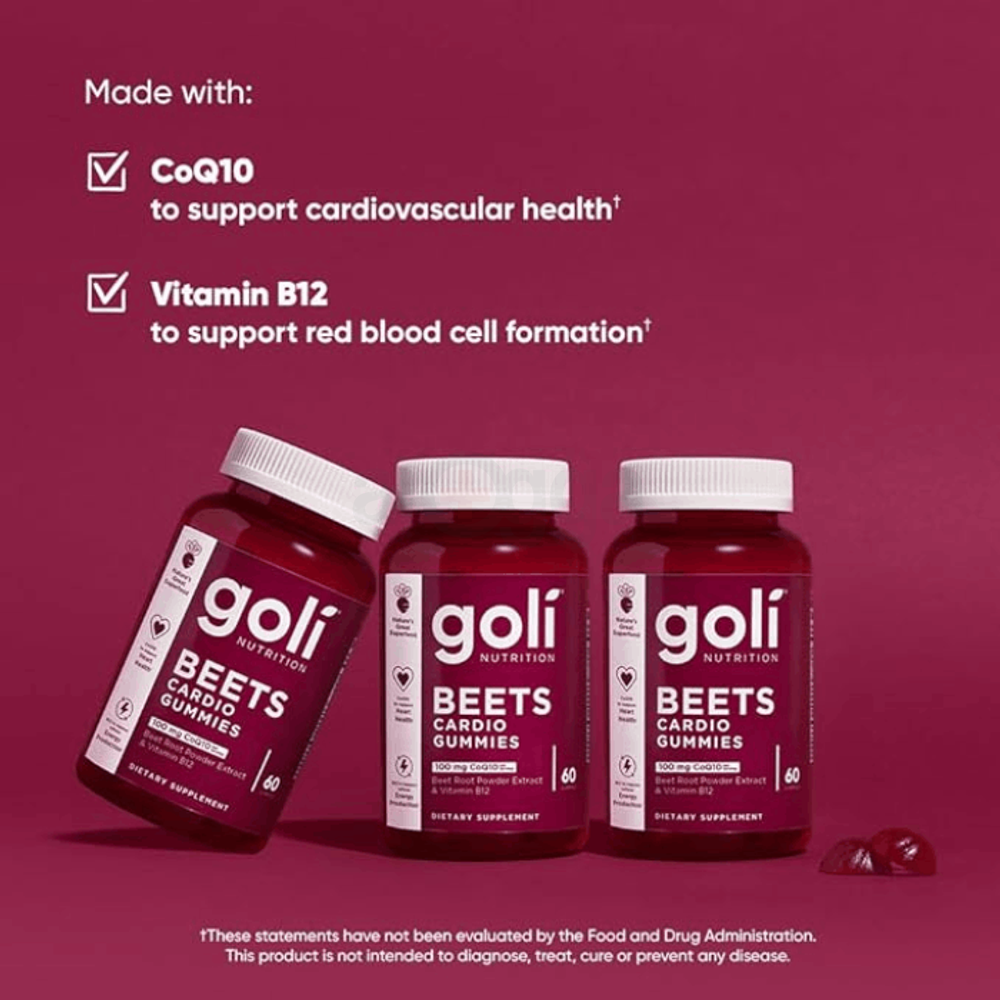 Goli Nutritional Supplement, Beets Cardio Gummy - 60 Count - 100mg CoQ10 & Beet Root Extract  