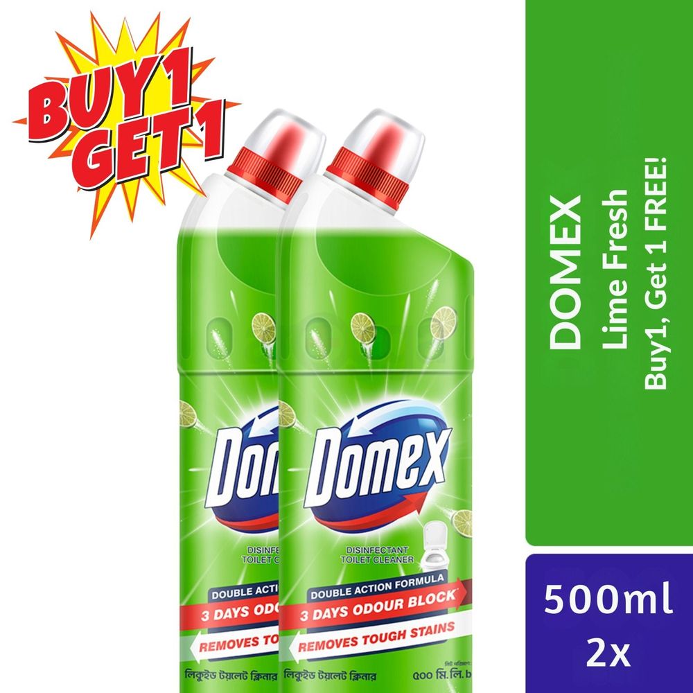 Buy 1 Domex Disinfectant Lime Fresh Liquid Toilet Cleaner 500ml & Get 1 Free  