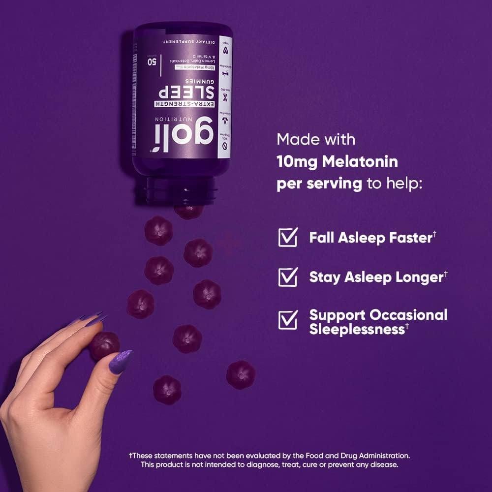 Goli Nutrition Extra Strength Sleep Gummies with 10g Melatonin 50 Capsules  