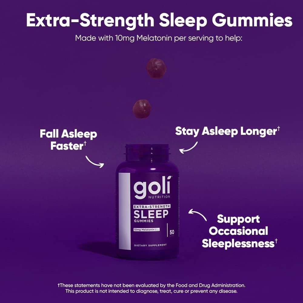 Goli Nutrition Extra Strength Sleep Gummies with 10g Melatonin 50 Capsules  