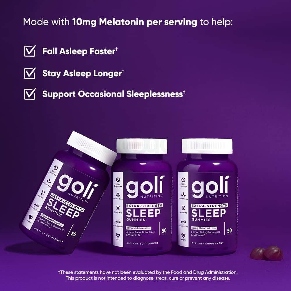 Goli Nutrition Extra Strength Sleep Gummies with 10g Melatonin 50 Capsules  