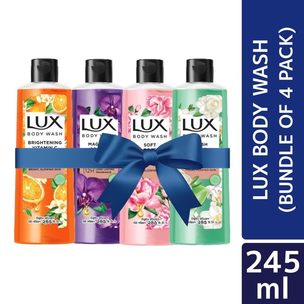 Lux Body Wash Bundle of 4 (Magical Orchid, Orange Blossom & Vitamin C, French Rose & Almond Oil and Fresh Aloe) 245ml  