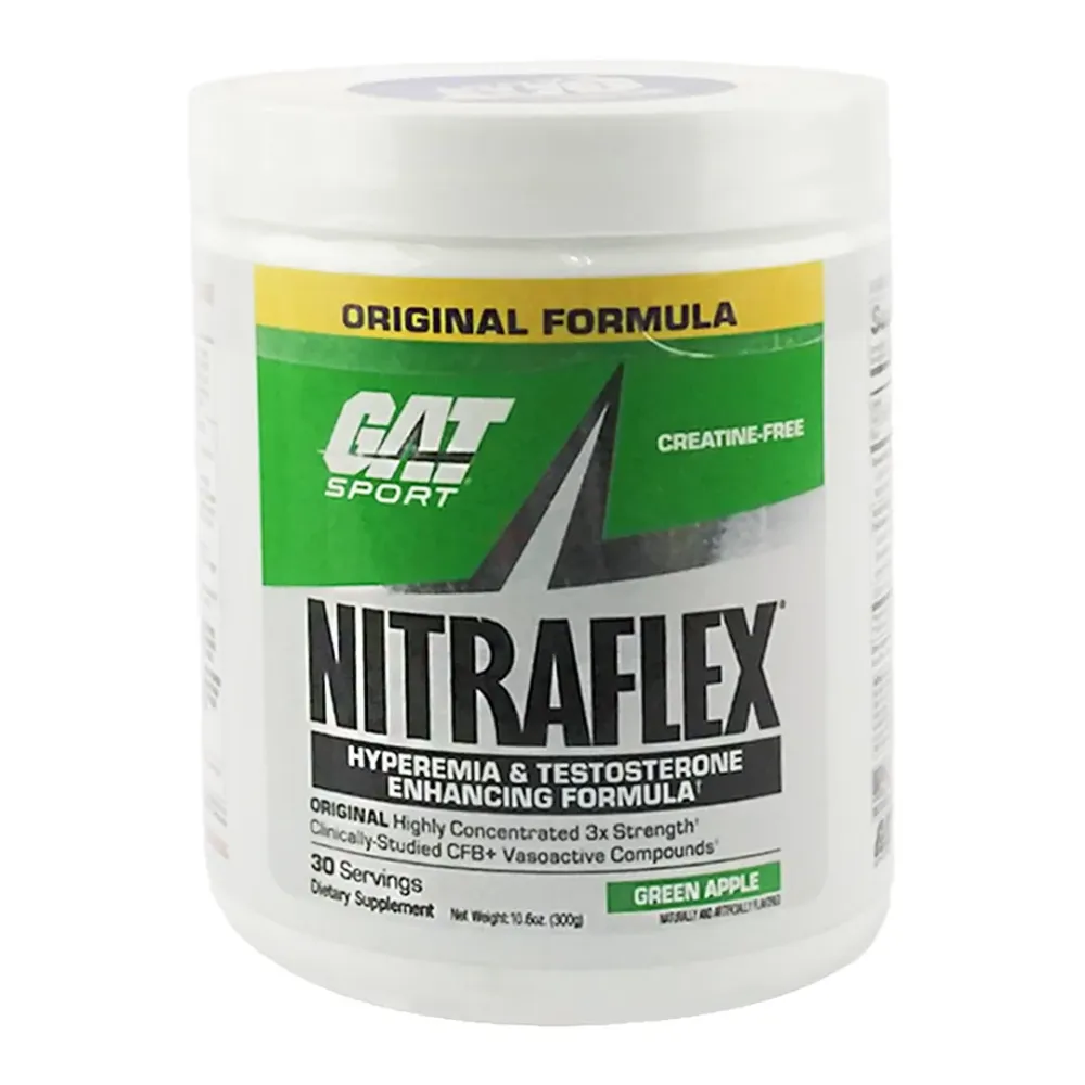 GAT SPORT Nitraflex Advanced Pre-Workout Powder – Green Apple, 30 Servings | Boost Strength, Energy & Exercise Performance, Increases Blood Flow, Creatine-Free  