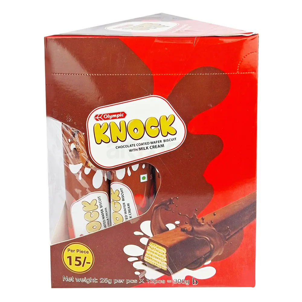 Olympic Knock Chocolate Wafer Biscuit – Chocolate Coated with Milk Cream Pack (12 x 25g)  