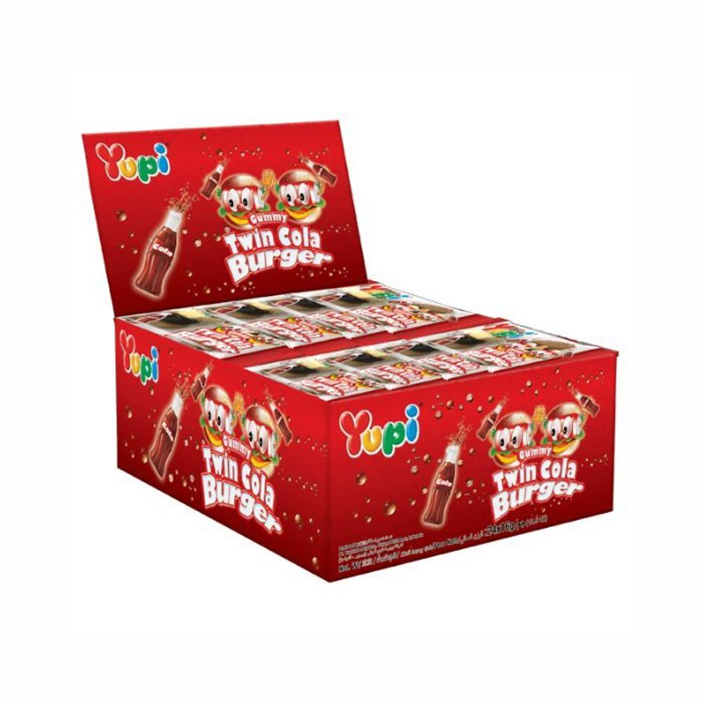Yupi Twin Cola Burger Chewy Gummy Wrapped Candy (24pcs x 14g)  