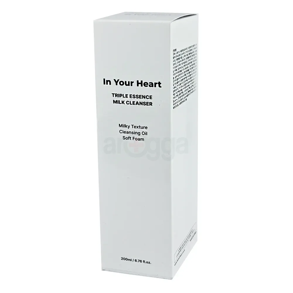 In Your Heart Triple Essence Milk Cleanser 200ml – 3-in-1 Korean Makeup Remover & Hydrating Face Wash with Hyaluronic Acid, Galactomyces & Chamomile  