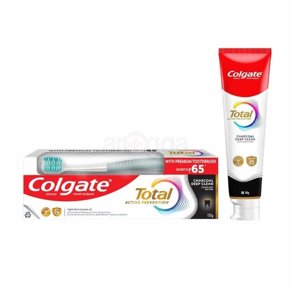 Colgate Total Active Prevention Charcoal Deep Clean Toothpaste 150g with 1 Premium Toothbrush  