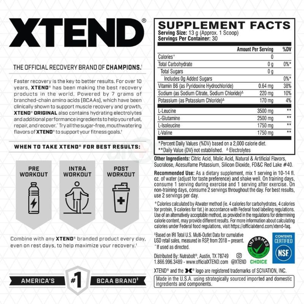 XTEND BCAA, Strawberry Kiwi Splash Protein Powder - 30 Serving  
