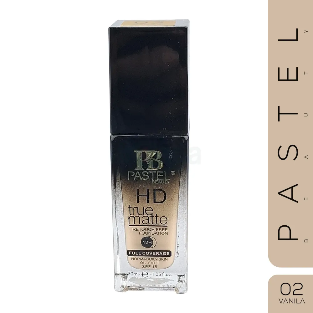 Pastel Beauty HD+ Full Coverage Foundation – Shade 02 Vanilla, Lightweight & Natural Finish  