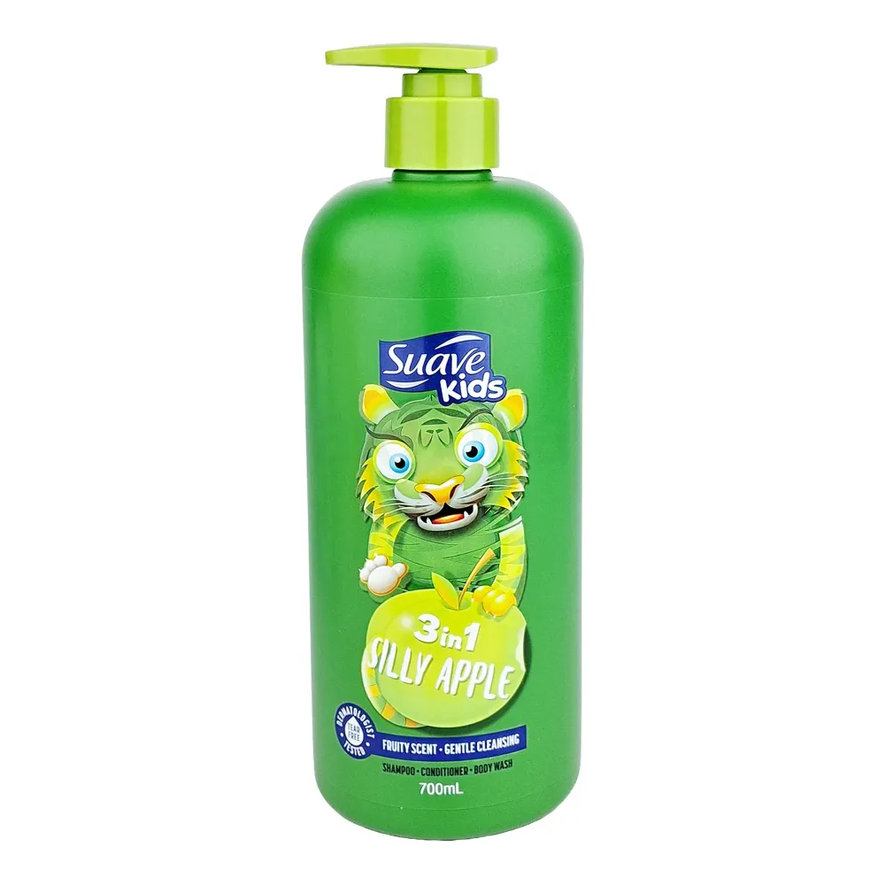Suave Kids 3-in-1 Silly Apple Shampoo, Conditioner & Body Wash - 700ml Fun Gentle Cleansing for Kids’ Hair & Skin  