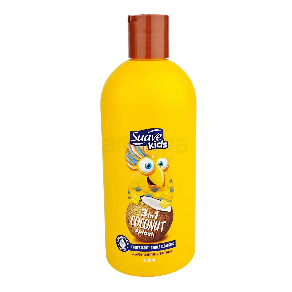 Suave Kids 3-in-1 Coconut Splash Shampoo, Conditioner & Body Wash 350ml – Moisturizing Tropical Cleanser for Kids  