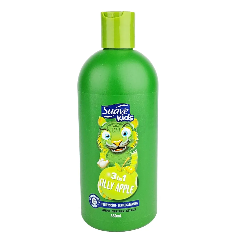 Suave Kids 3-in-1 Silly Apple Shampoo, Conditioner & Body Wash 350ml – Gentle, Fun & Nourishing Hair & Body Care for Children  