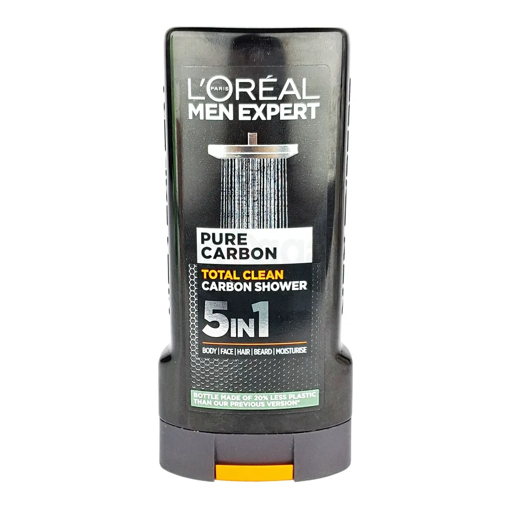 L’Oréal Men Expert Pure Carbon Total Clean 5-in-1 Shower Gel 300 ml – Deep Cleansing & Moisturising Body, Face, Hair & Beard Wash for Active Men  