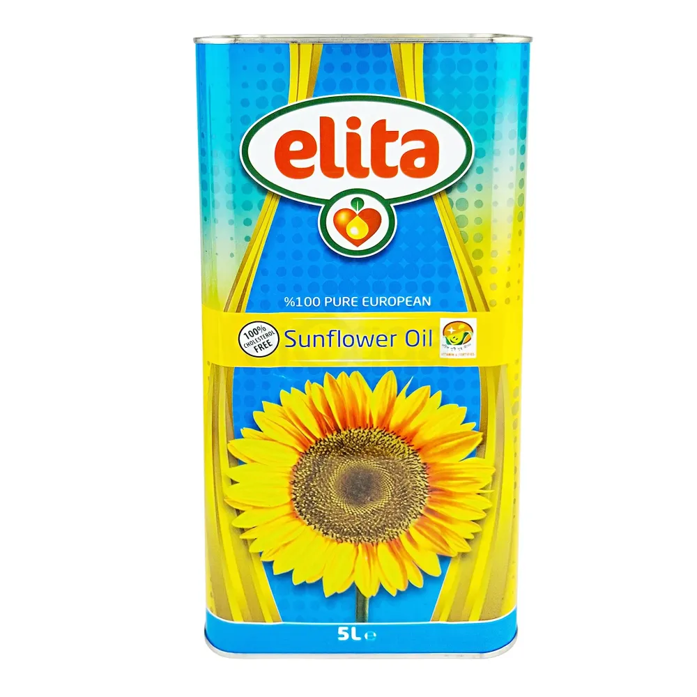 Sunar Elita 100% Cholesterol-Free Sunflower Oil – 5000 ml Tin, Pure Refined Cooking Oil for Frying, Baking, Sautéing & Healthy Daily Nutrition  