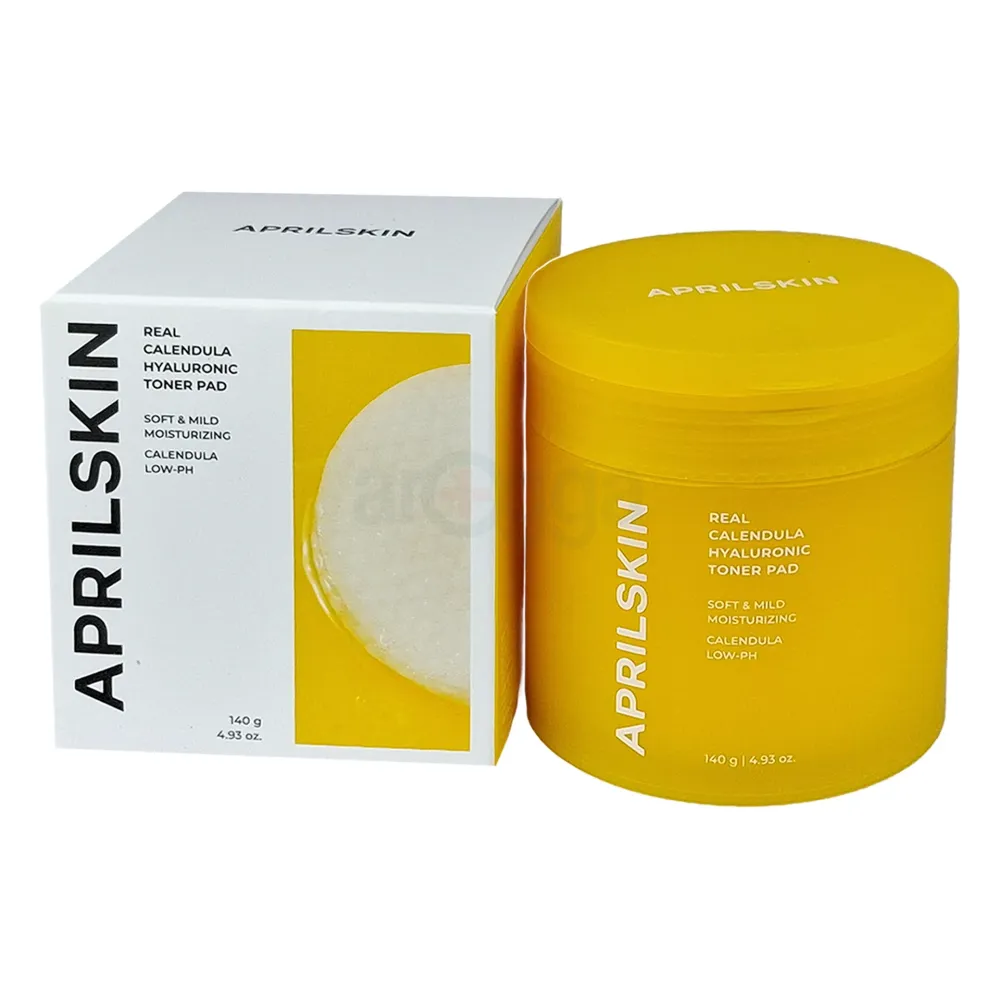 April Skin REAL CALENDULA HYALURONIC TONER PAD 60pcs – Soft, Mild, and Hydrating Low-pH Toner Pads with Calendula Extract for Soothing, Moisturized & Calm Skin  