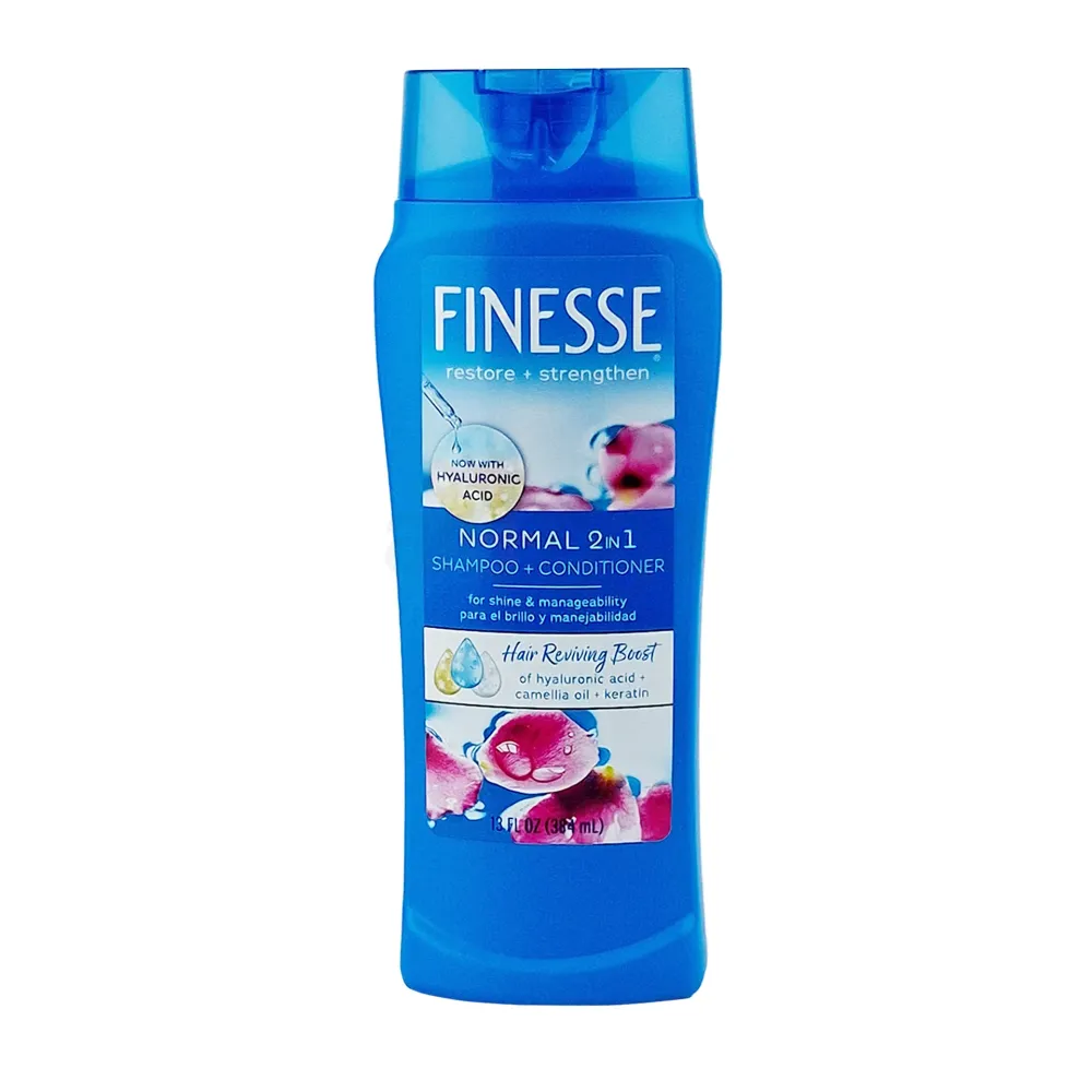 Finesse Normal 2-in-1 Shampoo & Conditioner 384ml – Shine & Smooth Hair Booster with Hyaluronic Acid, Camellia Oil & Keratin  
