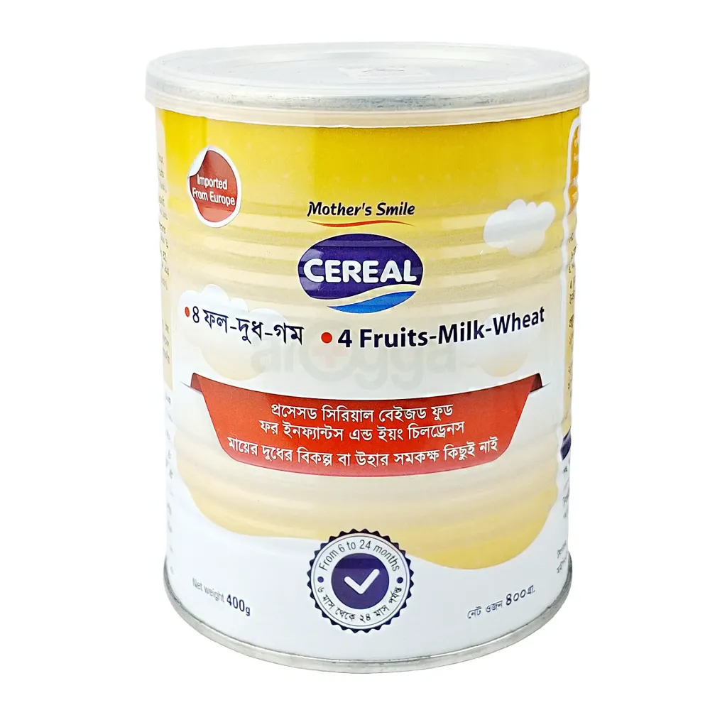 Mother's Smile Cereal 4 Fruits Milk & Wheat Tin 400gm   