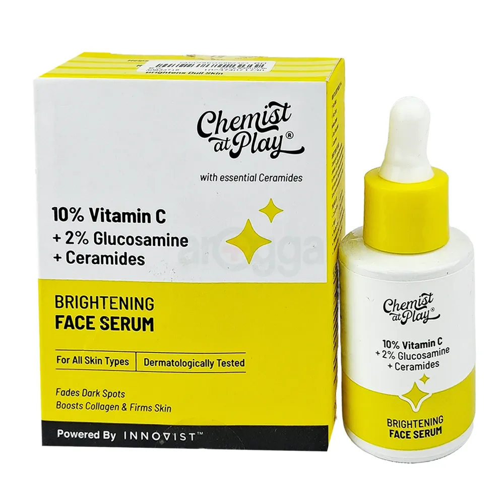 Chemist At Play 10% Vitamin C Brightening Face Serum – 30ml ,With 2% Glucosamine & Ceramides for Radiant Skin  