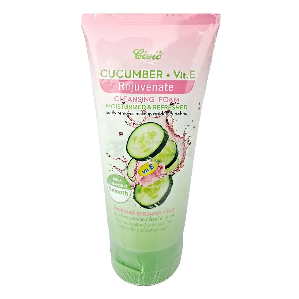 Civic Cucumber + Vitamin E Rejuvenating Cleansing Foam – 180g | Moisturizing & Refreshing Face Wash  