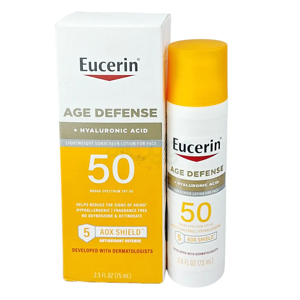Eucerin Age Defense Lightweight Sunscreen Lotion For Face  SPF 50 with Hyaluronic Acid  